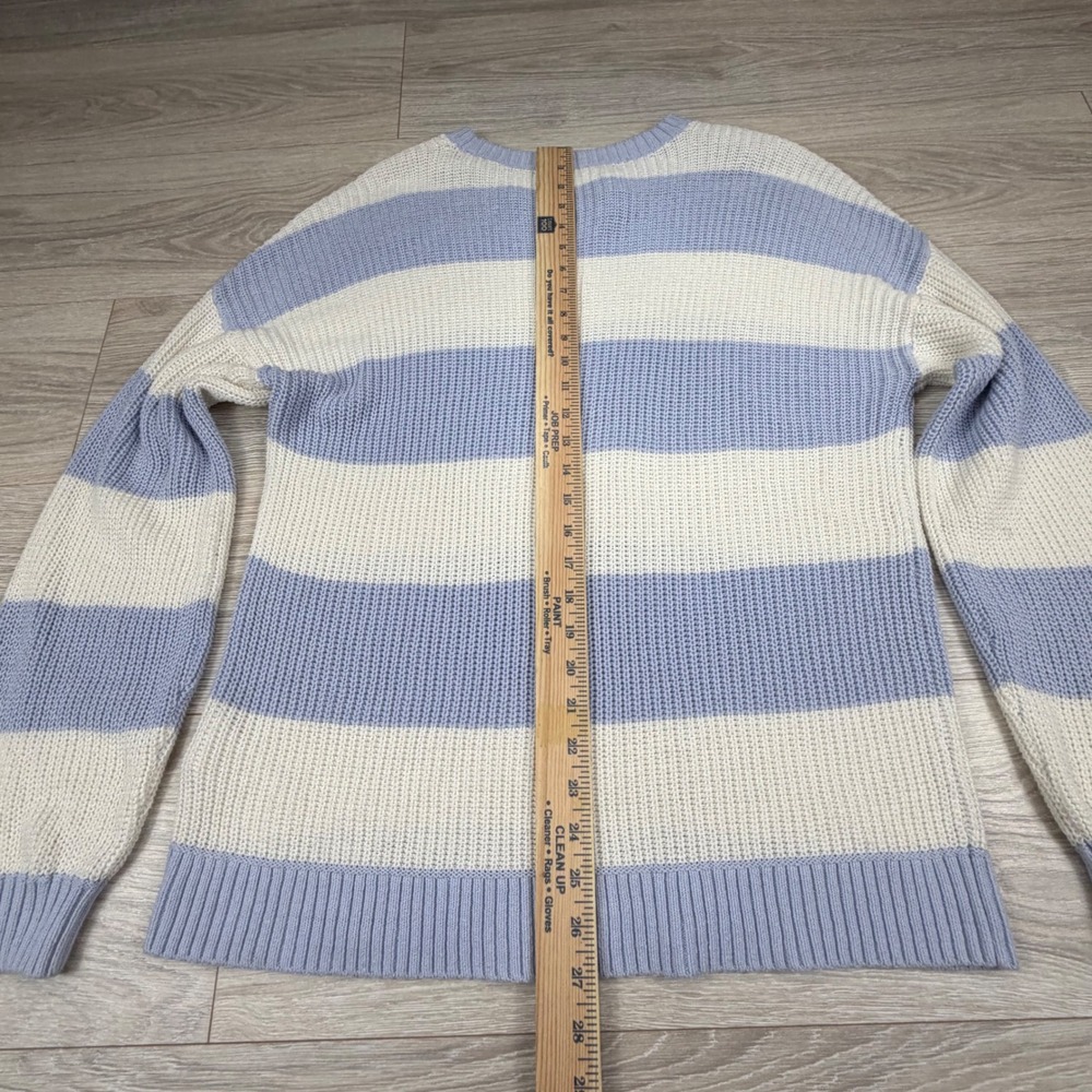 Hollister Womens Blue Cream Striped Shaker Knit Cotton Sweater Size M Relaxed - Picture 7 of 7